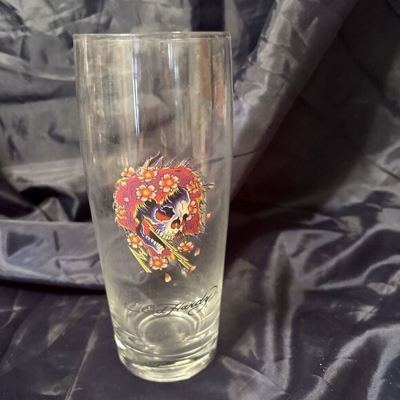 Ed Hardy  By Christian Audigier Skull/ Flowers And Fire Drinking Glass Tall - Picture 1 of 5
